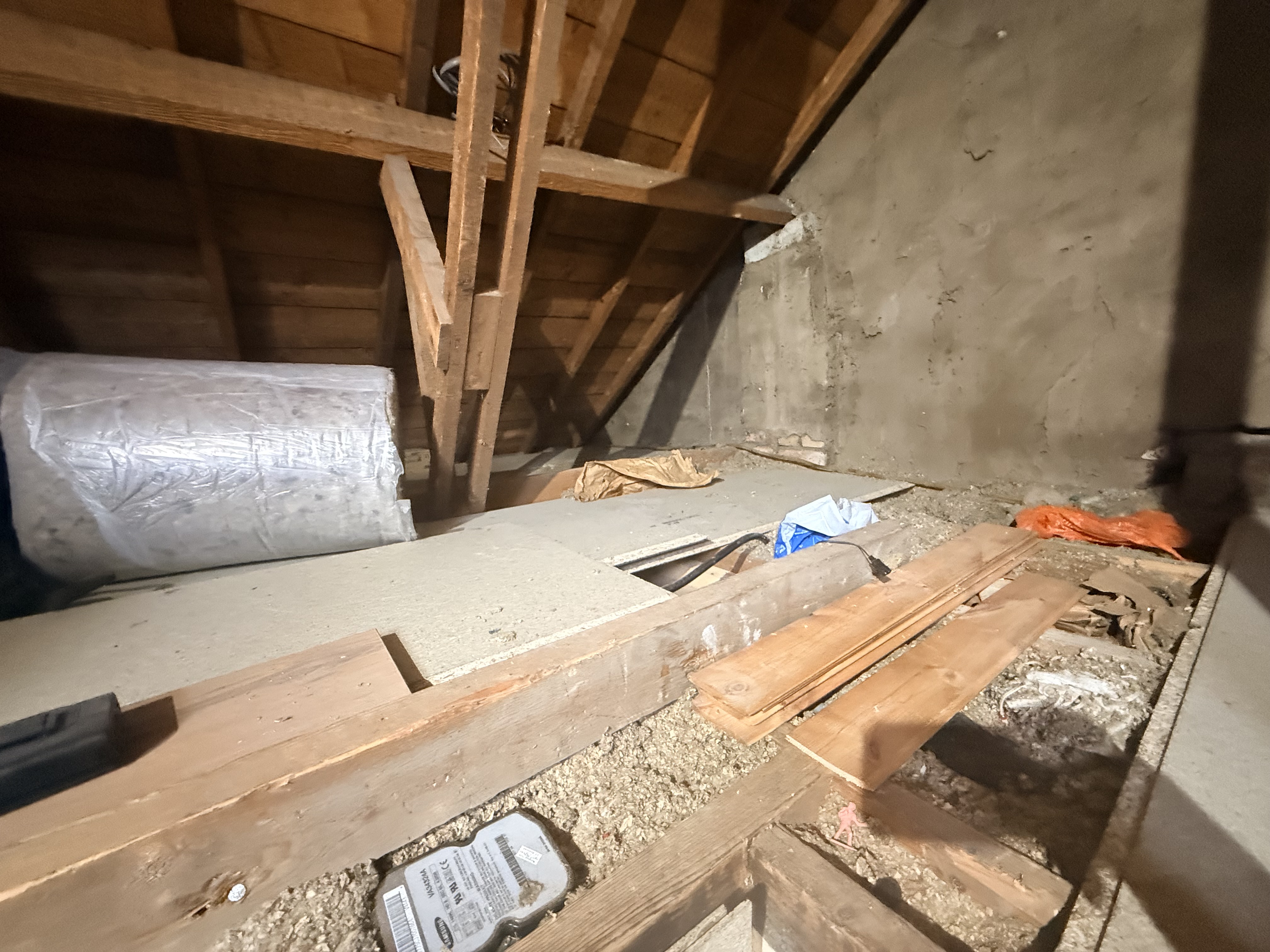 Close up view of the exposed joist framing structure